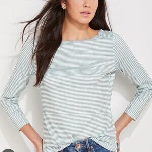 Vineyard Vines Women Striped Sankaty Boatneck Top M Aqua Haze Longsleeve Tee